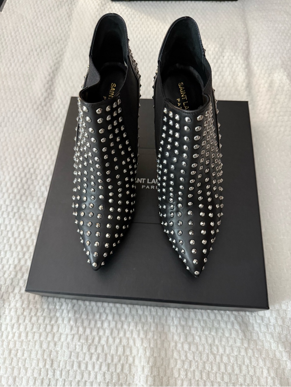 Saint Laurent Black Studded Pointed Ankle Booties